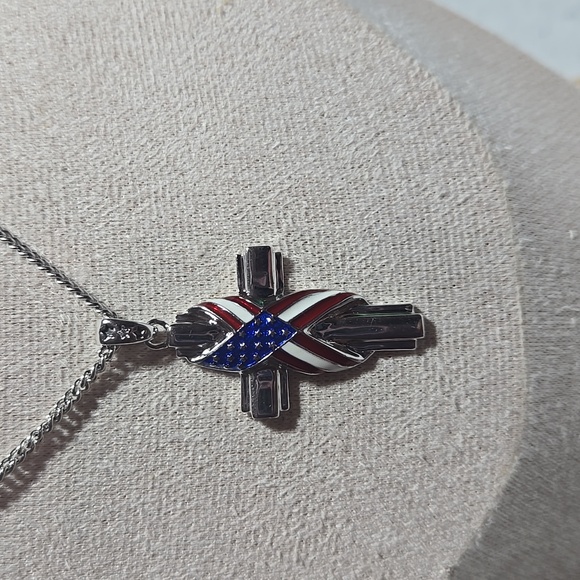 "God Bless America" Patriotic Cross Diamond Pendant Necklace - Picture 1 of 4